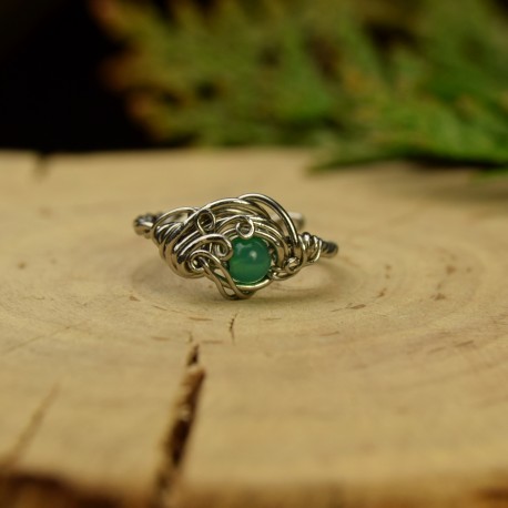 Mini pierścionek regulowany zielony agat