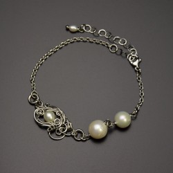 Bransoletka z perłami hodowanymi, perły, wire wrapping