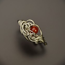 Mini pierścionek czerwony karneol regulowany , wire wrapping