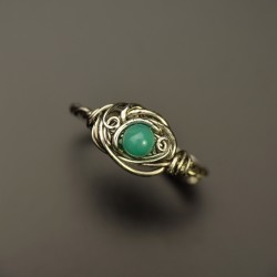 Mini pierścionek zielony agat regulowany, wire wrapping