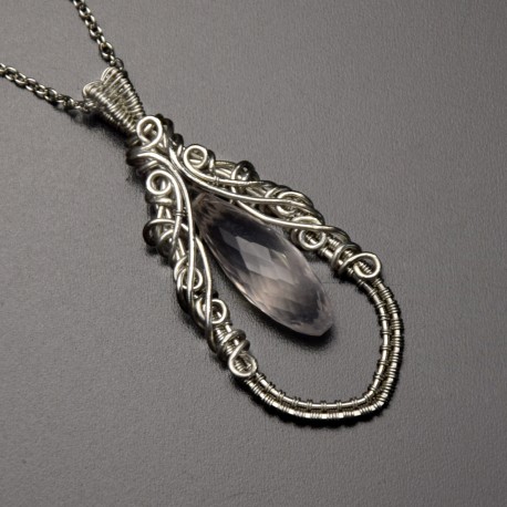 Wisiorek Kwarc Różowy, wire wrapping