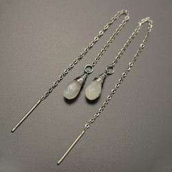 Kolczyki minimalistyczne przewlekane kamień księżycowy wire wrapping