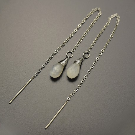 Kolczyki minimalistyczne przewlekane kamień księżycowy wire wrapping