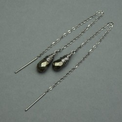 Kolczyki minimalistyczne przewlekane piryt, wire wrapping
