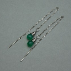 Kolczyki minimalistyczne przewlekane zielony onyks wire wrapping