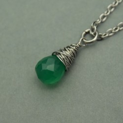 Naszyjnik minimalistyczny zielony onyks wire wrapping