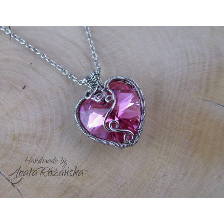 Wisiorek serce Swarovski Rose AB