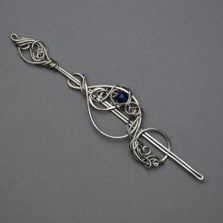 Spinka ze szpilką do włosów i szala lapis lazuli broszka ozdobna wire wrapping