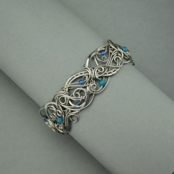 Bransoleta szeroka z niebieskimi agatami wire wrapping